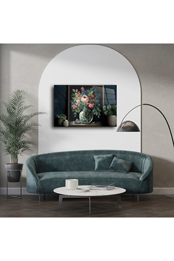 Romantik Çiçek Tablosu Cam Üzeri Baskı