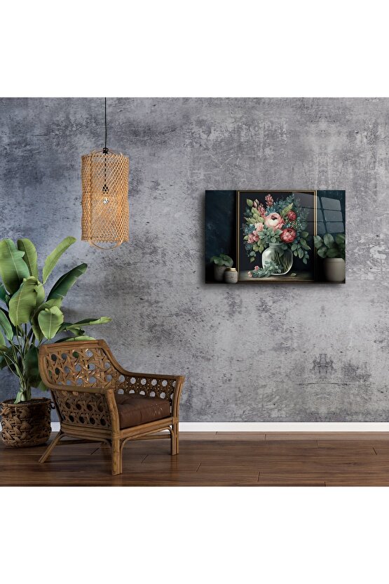 Romantik Çiçek Tablosu Cam Üzeri Baskı