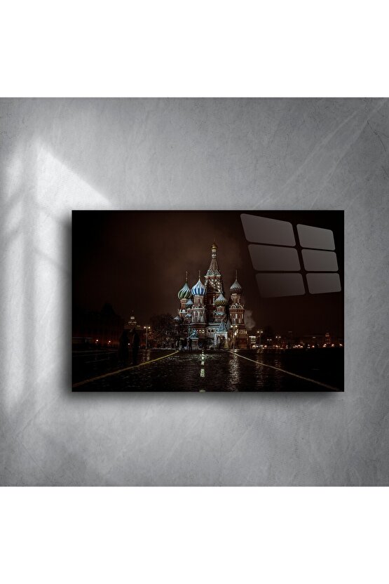 Gece Işıltılı St. Basil Katedrali Cam Tablo
