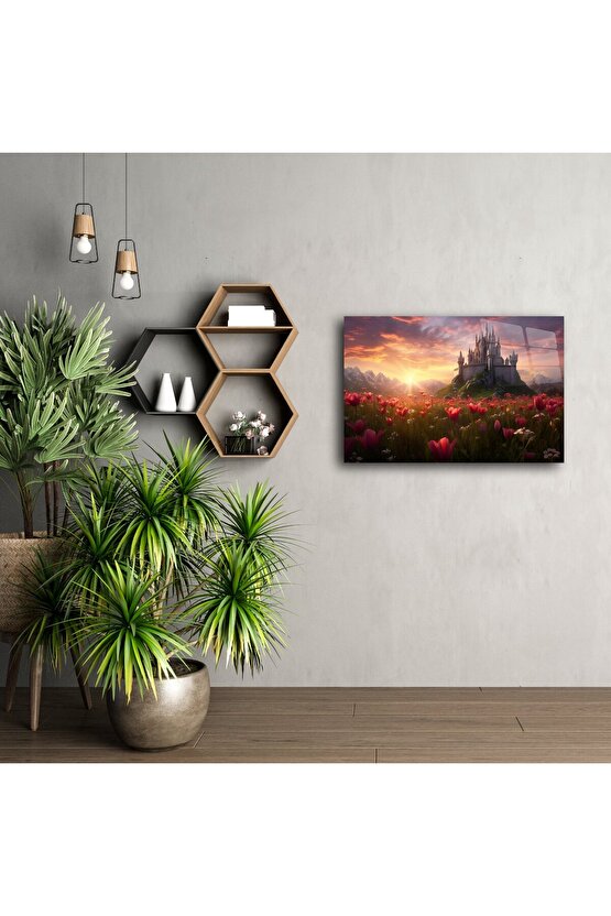 Masalsı Şato ve Lale Tarlası Cam Tablo