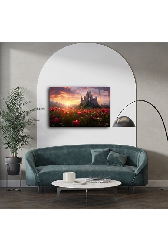 Masalsı Şato ve Lale Tarlası Cam Tablo