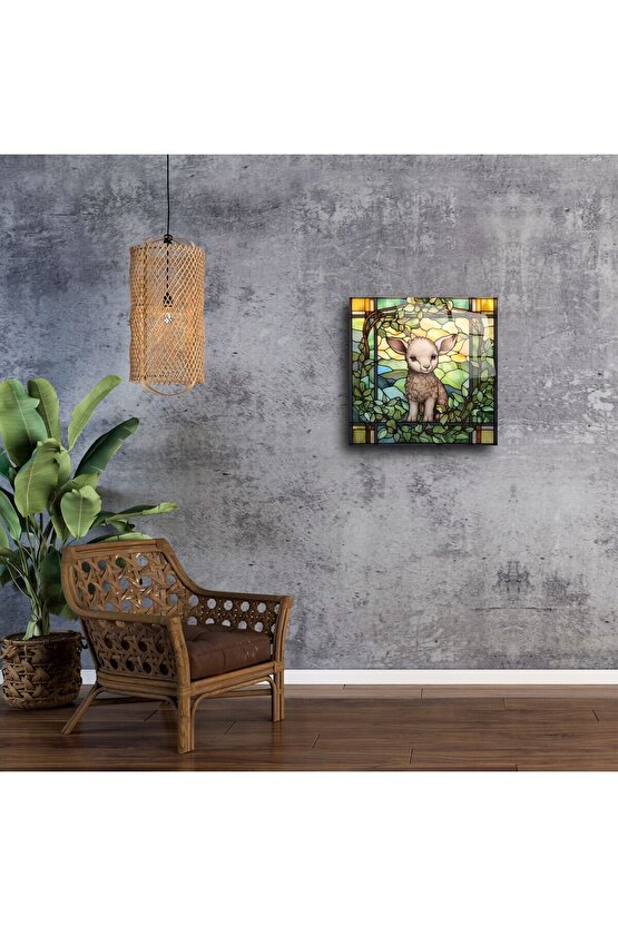 El Yapımı Vitray Stil Kuzu Duvar Sanatı