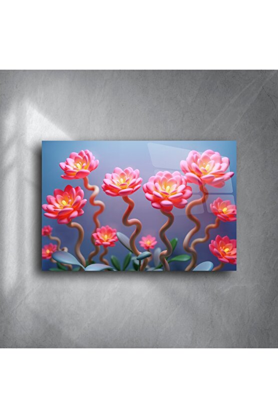 Pembe Lotus Çiçekli Cam Tablo