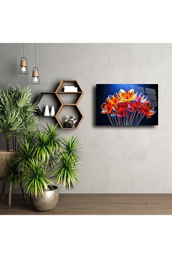 Turuncu Cam Çiçek Buketi Tablo