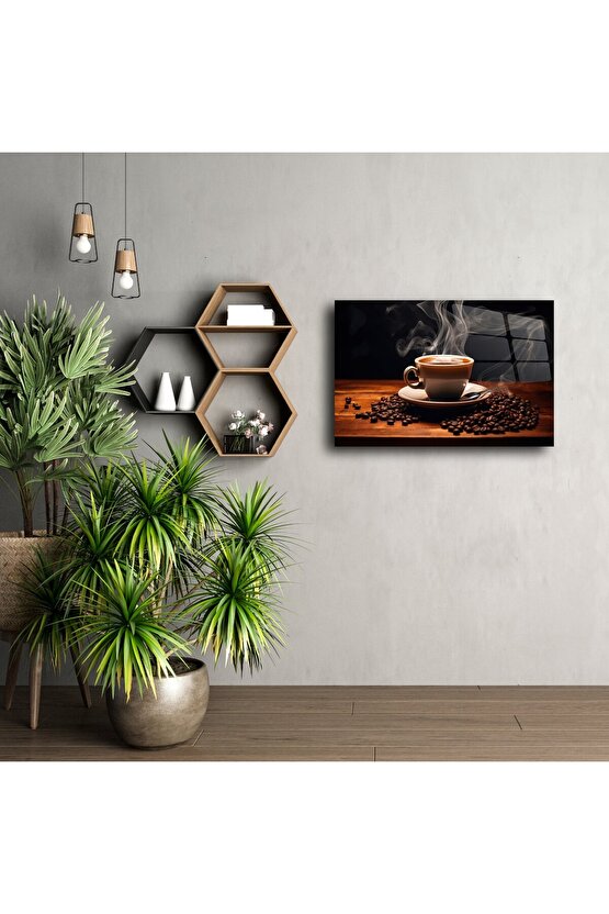 Minimalist Kahve Temalı Cam Duvar Tablosu