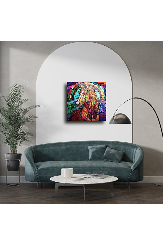 Renkli At Desenli Modern Cam Tablo