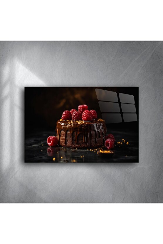 Lüks Çikolatalı Ahududulu Pasta Cam Tablo