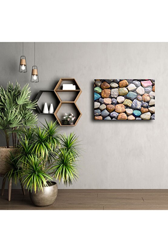 Akrilik Cam Üzerine Renkli Cilalı Çakıl Taşları Duvar Sanatı