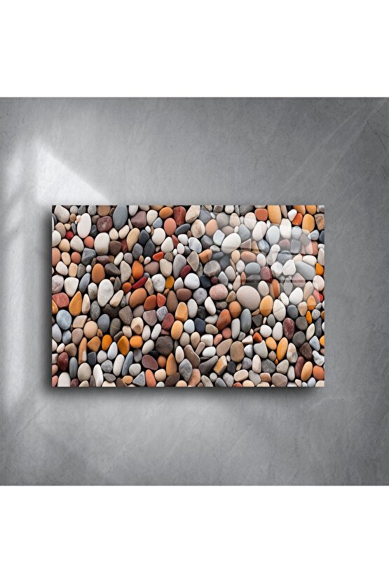 Renkli Çakıl Taşları Desenli Temperli Cam Tablo