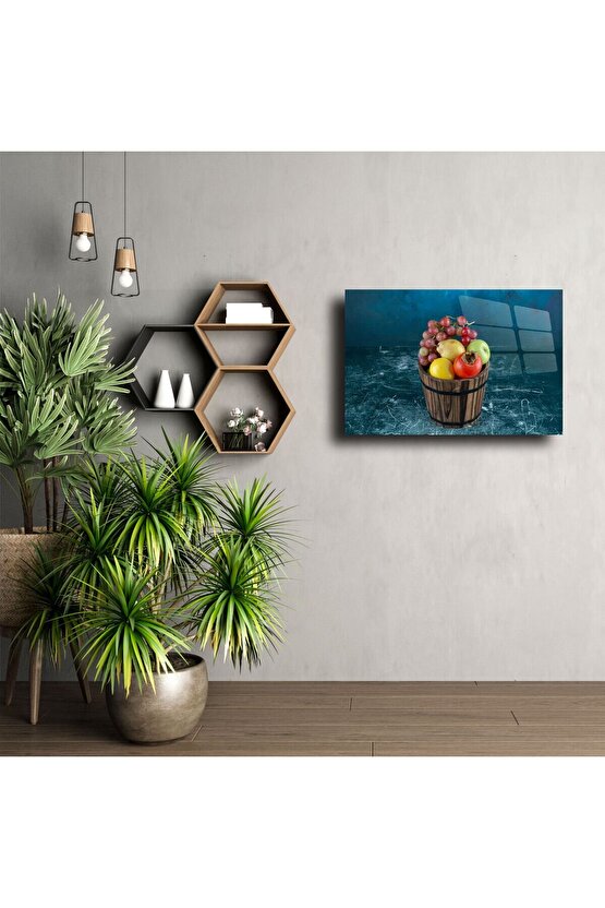 Rustik Meyve Kovası Tasarımlı Temperli Cam Tablo