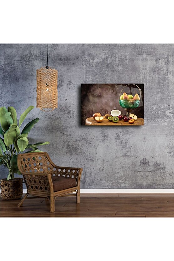 Vintage Meyve Kompozisyonlu Temperli Cam Tablo