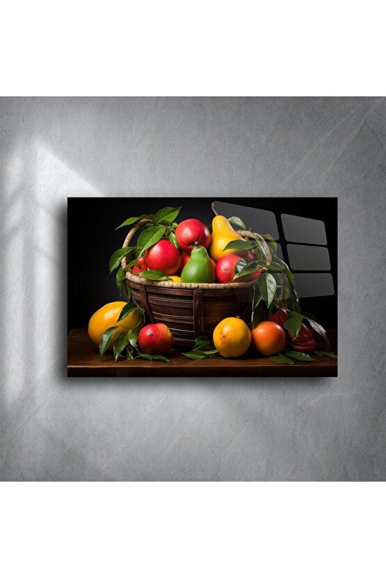 Canlı Tropikal Meyve Sepeti Cam Tablo