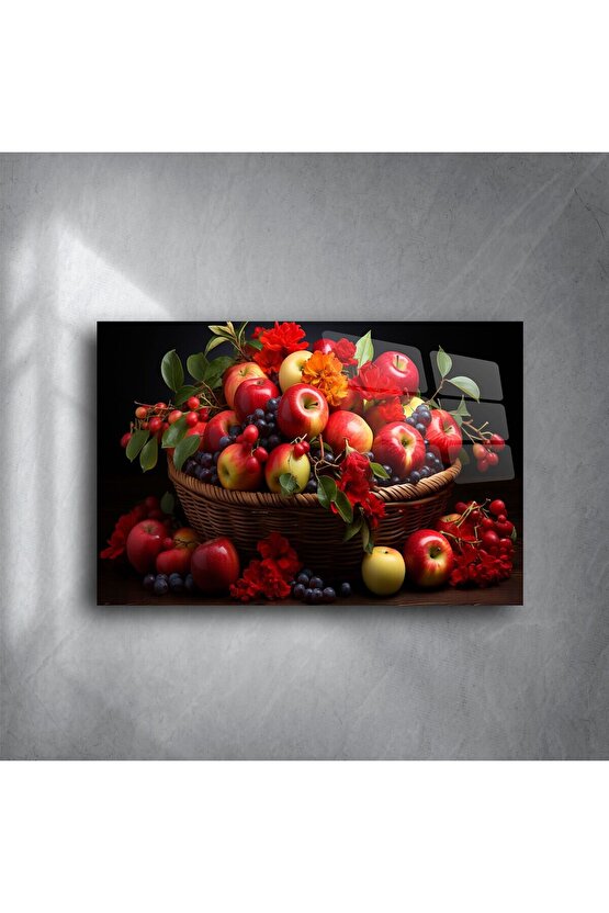 Renkli Meyve Sepeti Cam Tablo