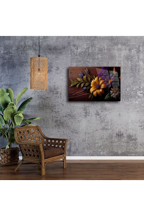 Ahşap Zeminli Çiçekli Cam Tablo