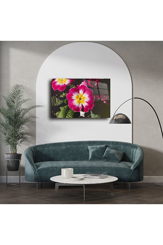 Cam Üzerine Pembe Sarı Çiçek Tablosu