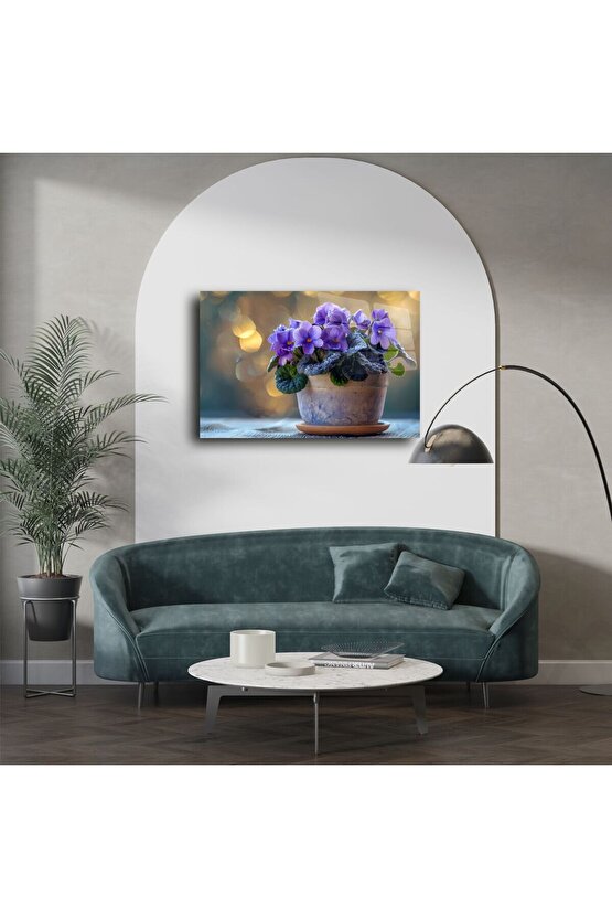 Mor Menekşe Saksı Fotoğrafı Cam Tablo