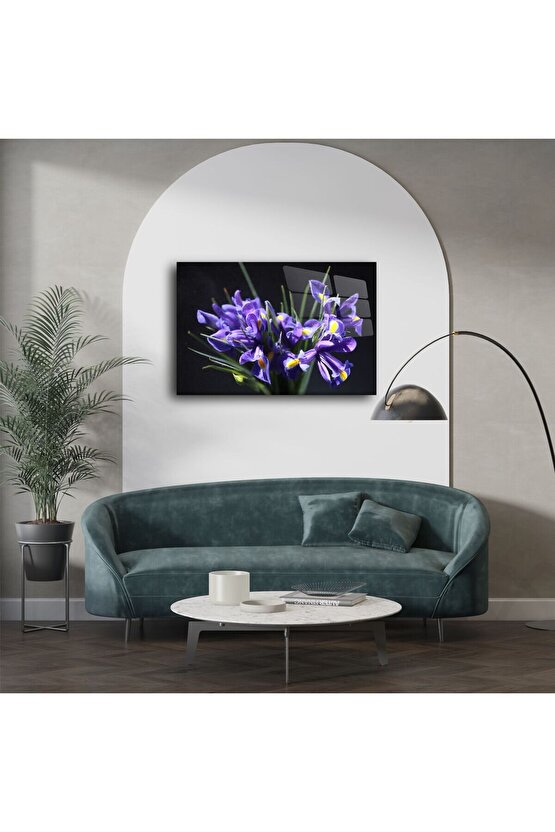 Mor İris Çiçeği Cam Tablo