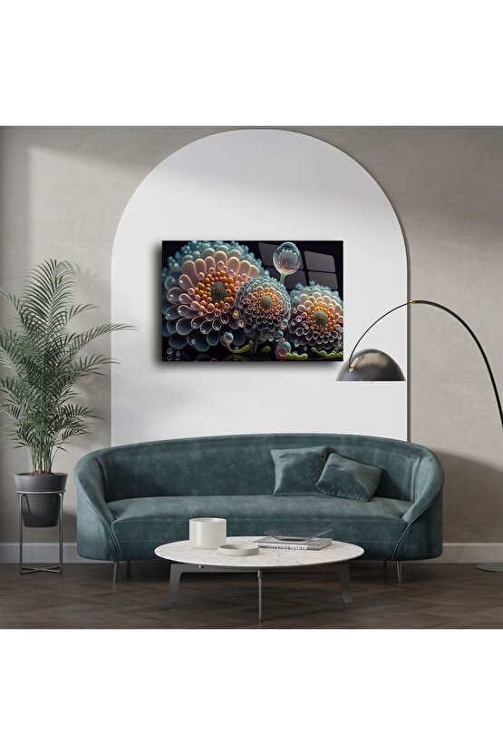 Modern Soyut Çiçek Tasarımlı Cam Tablo