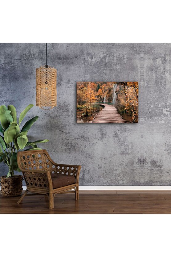 Sonbahar Yolu ve Şelale Temalı Cam Tablo