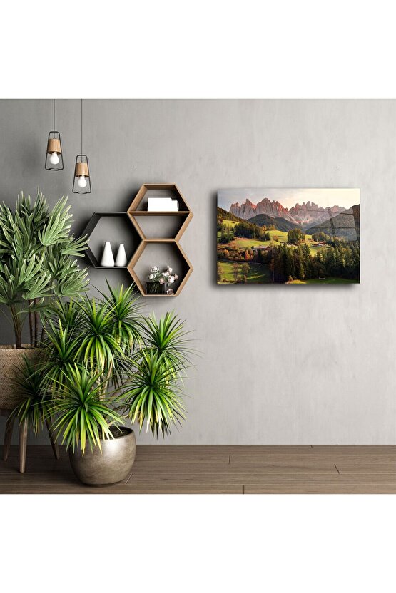 Alp Günbatımı Dağ Manzaralı Cam Duvar Tablosu