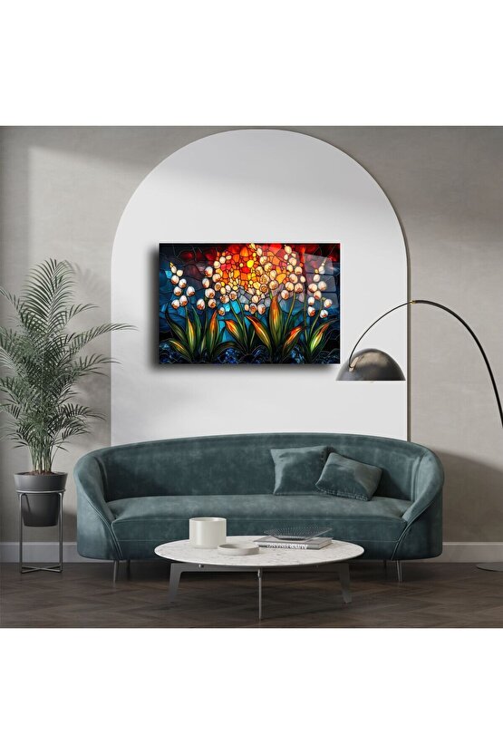 El Yapımı Renkli Cam Mozaik Lale Tablosu