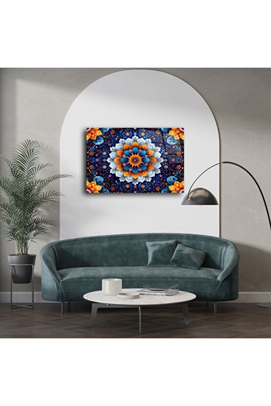 Mandala Desenli Renkli Cam Tablo