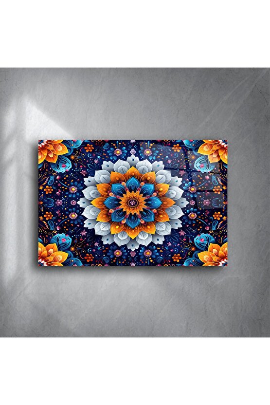 Mandala Desenli Renkli Cam Tablo