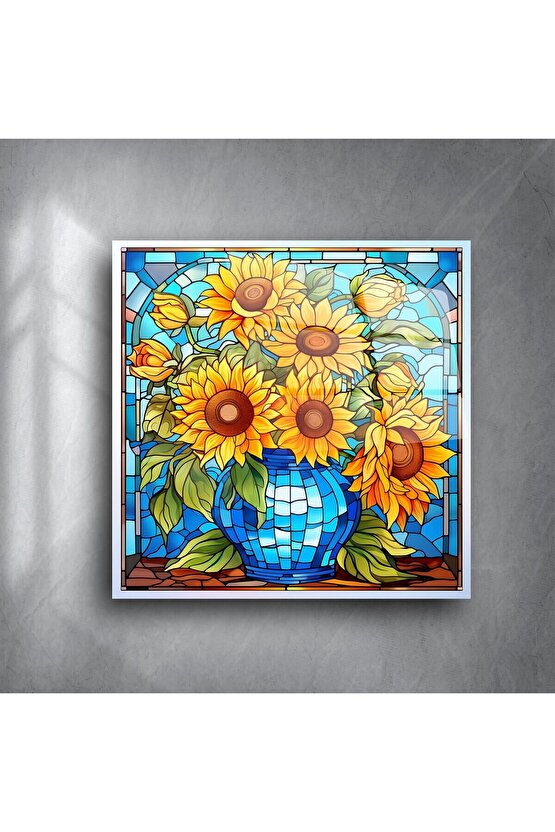 Renkli Ayçiçekli Cam Tablo
