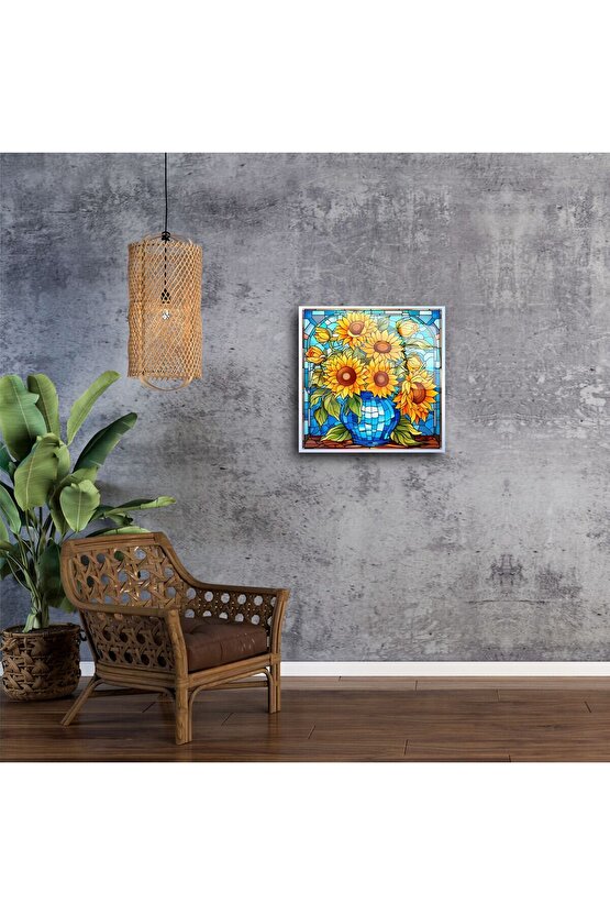 Renkli Ayçiçekli Cam Tablo