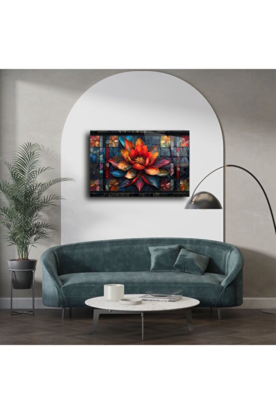 Lotus Çiçeği Mandala Vitray Duvar Sanatı