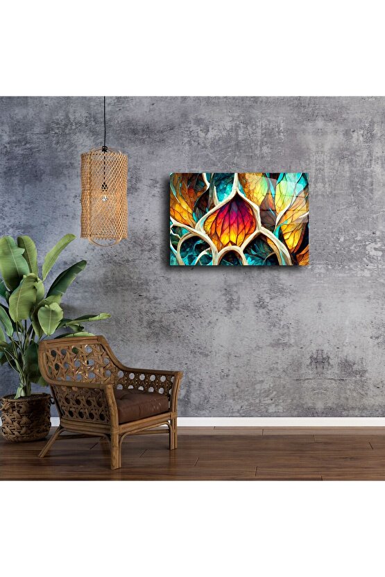 Renkli Cam Desenli Yaprak Soyut Tablo