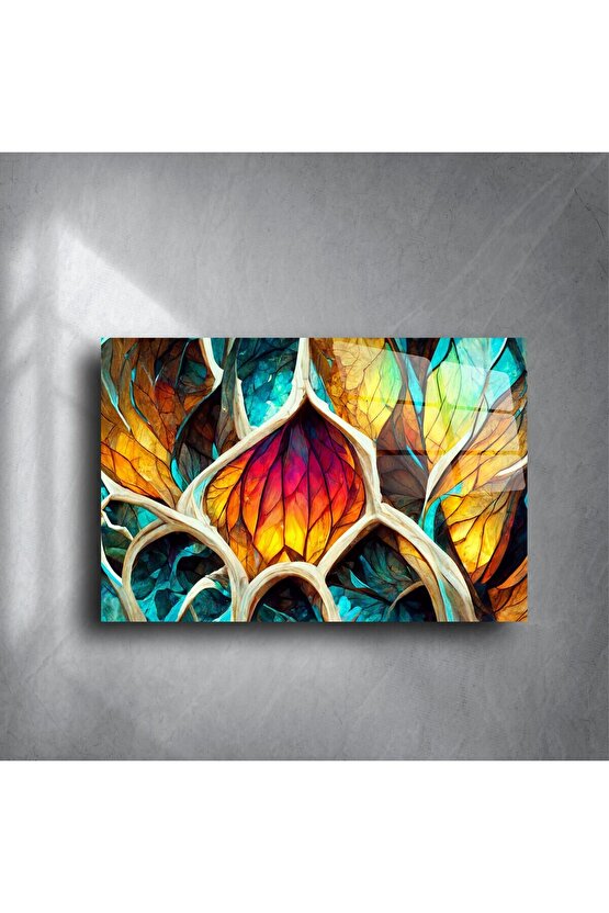 Renkli Cam Desenli Yaprak Soyut Tablo