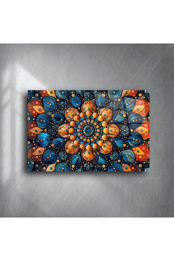 Mavi Turuncu Simetrili Mandala Duvar Tablosu