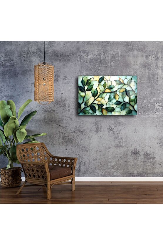 Zümrüt Yeşili Yapraklı Vitray Panel