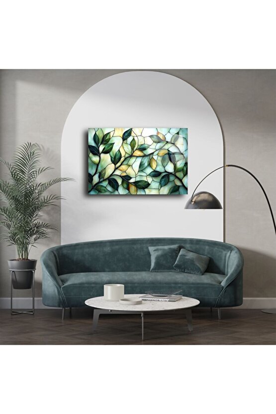 Zümrüt Yeşili Yapraklı Vitray Panel