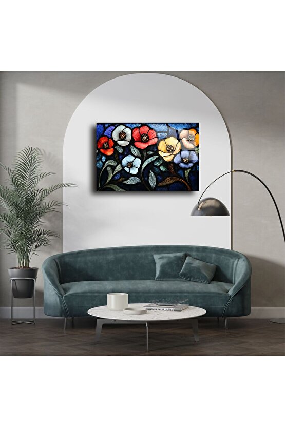 Cam Tablo Vitray Stil Çiçek Deseni