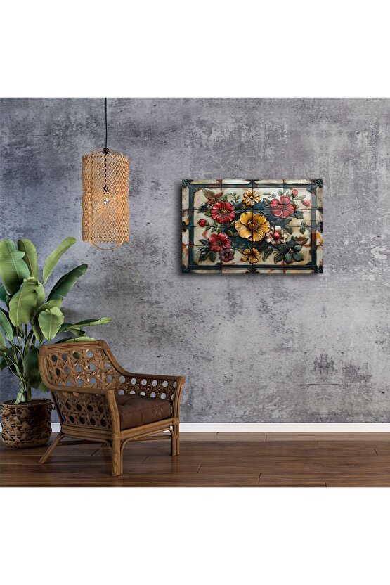 Renkli Cam Mozaik Çiçek Tablo