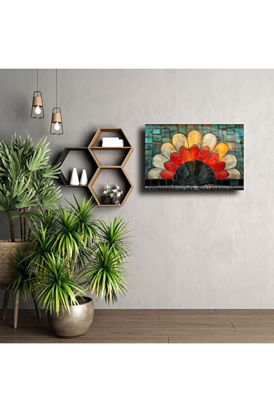 Renkli Cam Mozaik Çiçek Tablo