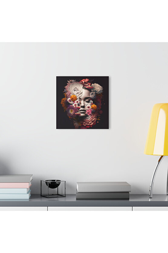 Çiçekli Kız Cam Tablo Duvar Dekoru model 2