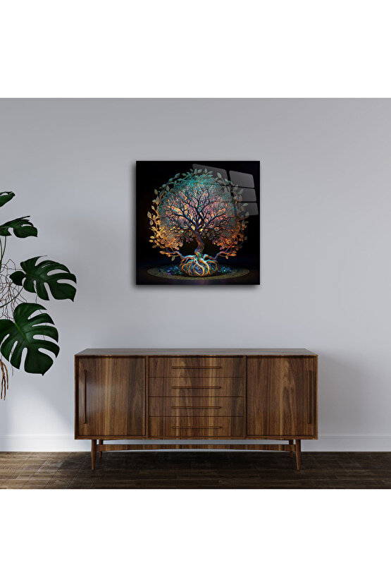 Hayat Ağacı Görseli Cam Tablo Duvar Dekoru 6