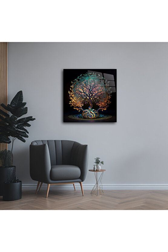 Hayat Ağacı Görseli Cam Tablo Duvar Dekoru 6