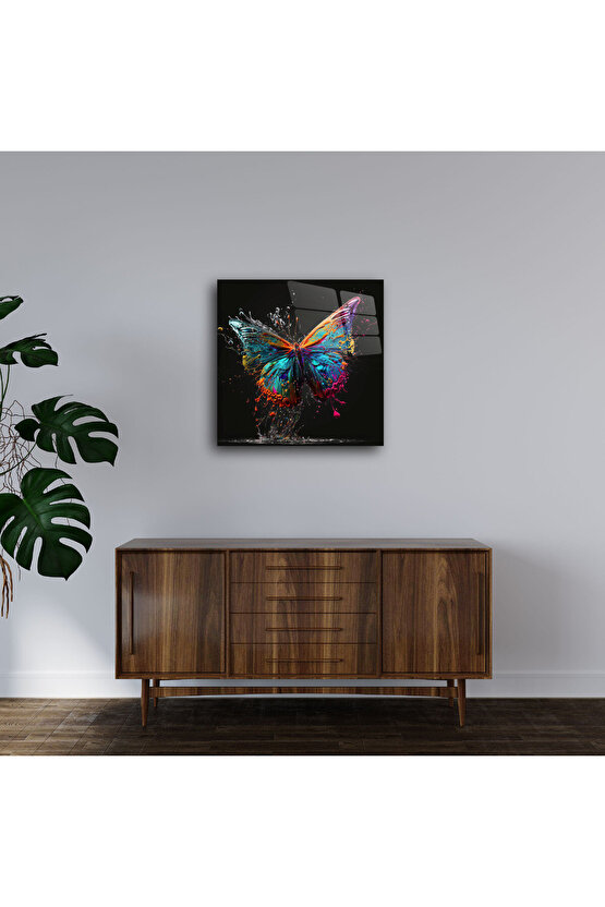 Karışık Renkli Kelebek Cam Tablo Duvar Dekoru
