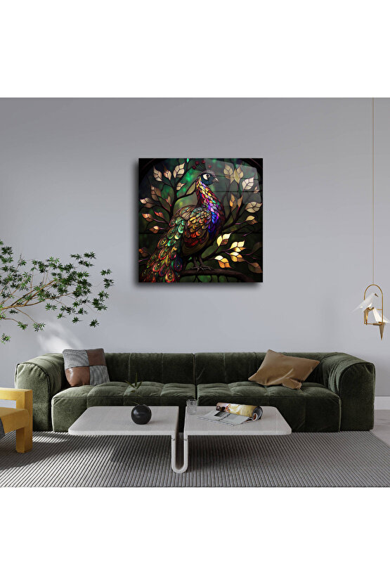 Tavus Kuşu Cam Tablo Duvar Dekoru 3
