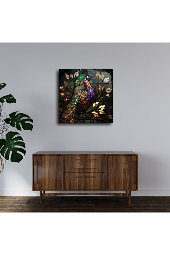 Tavus Kuşu Cam Tablo Duvar Dekoru 3