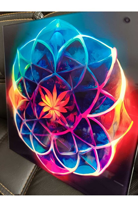 Sri Yantra Yoga Meditasyon Yaşam Çiçeği Cam Tablo Duvar Dekoru