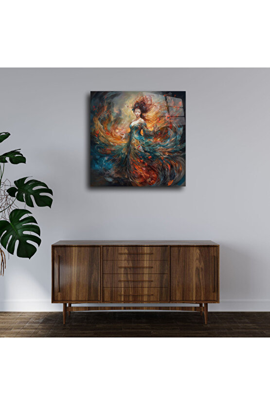 Kadın Melek Cam Tablo Duvar Dekoru