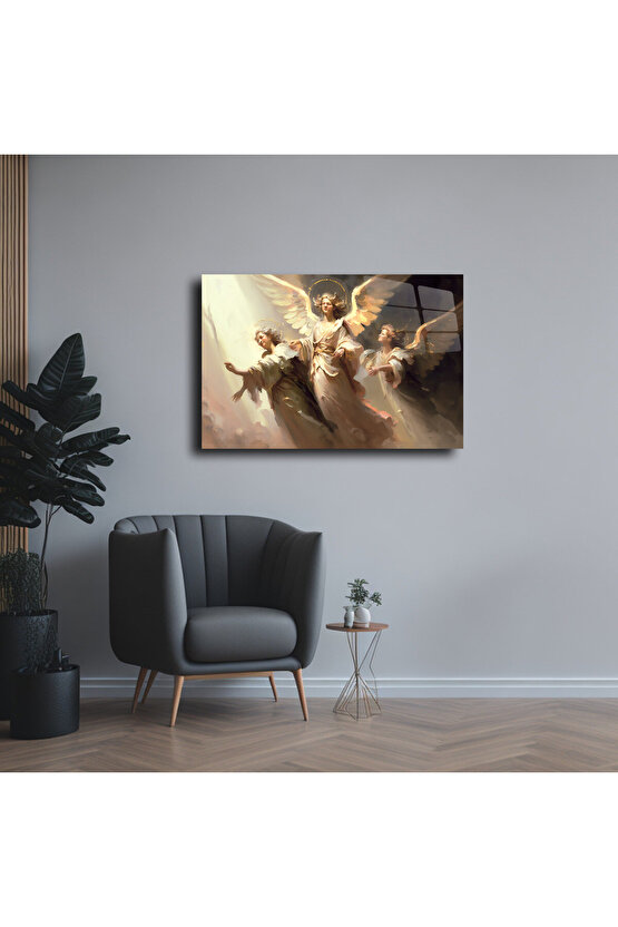 3 Melek Kadın Cam Tablo Duvar Dekoru