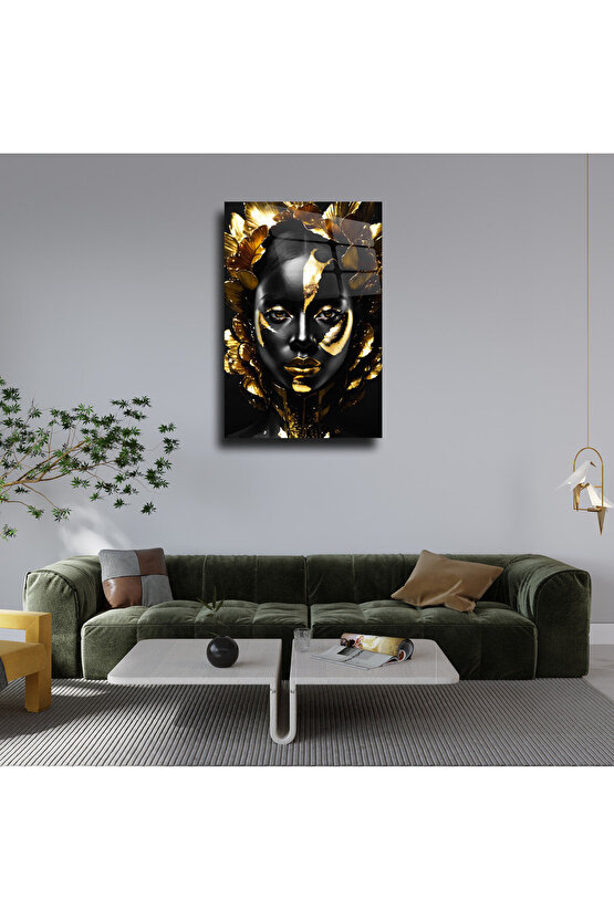 Gold Kadın Görseli Cam Tablo Duvar Dekoru 1