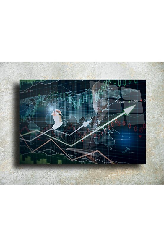 Borsa Hisse Coin Mum ve Grafikleri Cam Tablo Duvar Dekoru 9