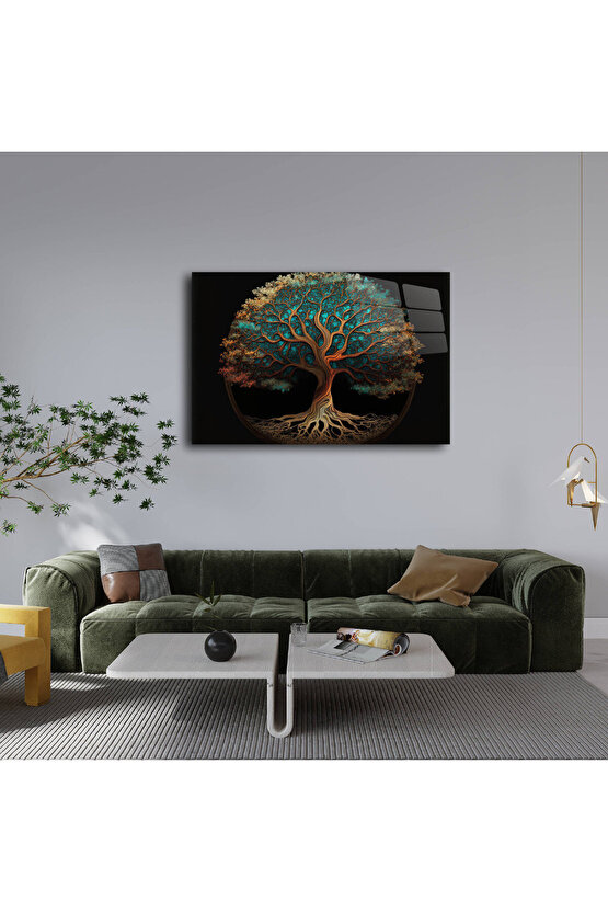 Hayat Ağacı Görseli Cam Tablo Duvar Dekoru 5
